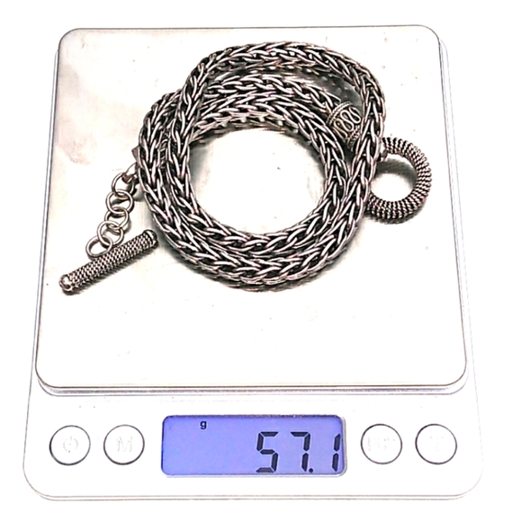 SUBSTANTIAL Sterling Silver Wheat Chain Toggle Necklace VINTAGE - Picture 4 of 8